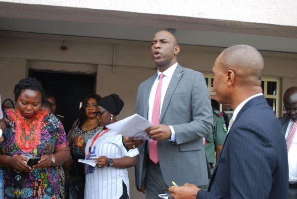 Imam with journalists and EFCC head of publicity, Wilson Uwujaren in Port Harcourt on Wednesday