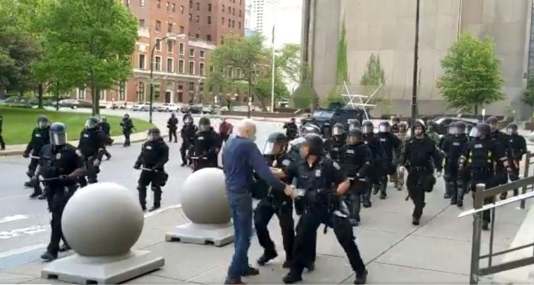Trump claims 75 year-old man faked fall after shoved by police