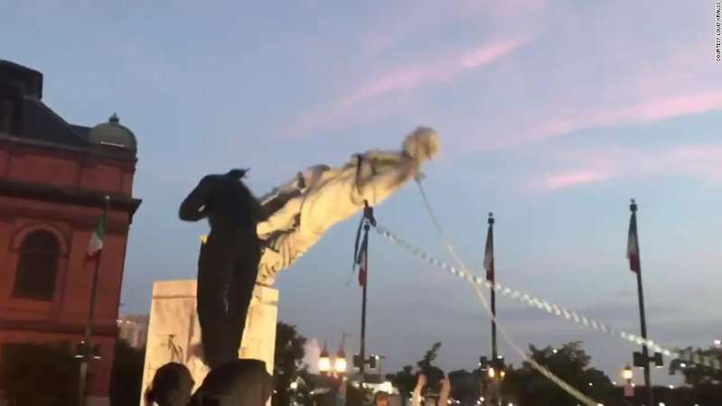 Baltimore Protesters Topple Christopher Columbus' Statue
