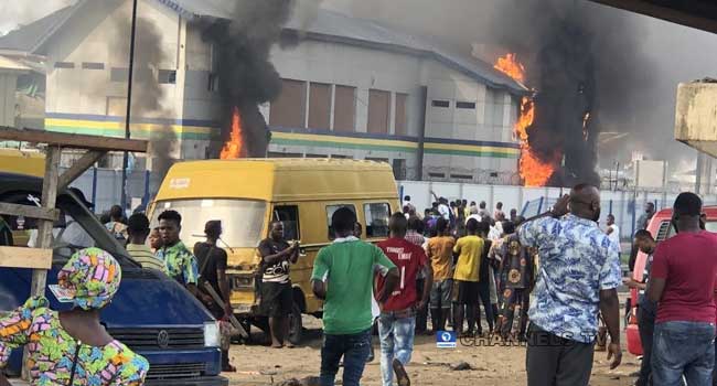 Hoodlums Hijack Protest, Set Lagos Police Station On Fire