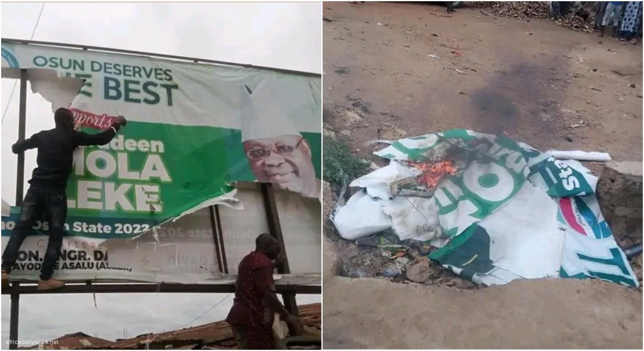 Panic As Mob Destroys Adeleke’s Billboards In Osun