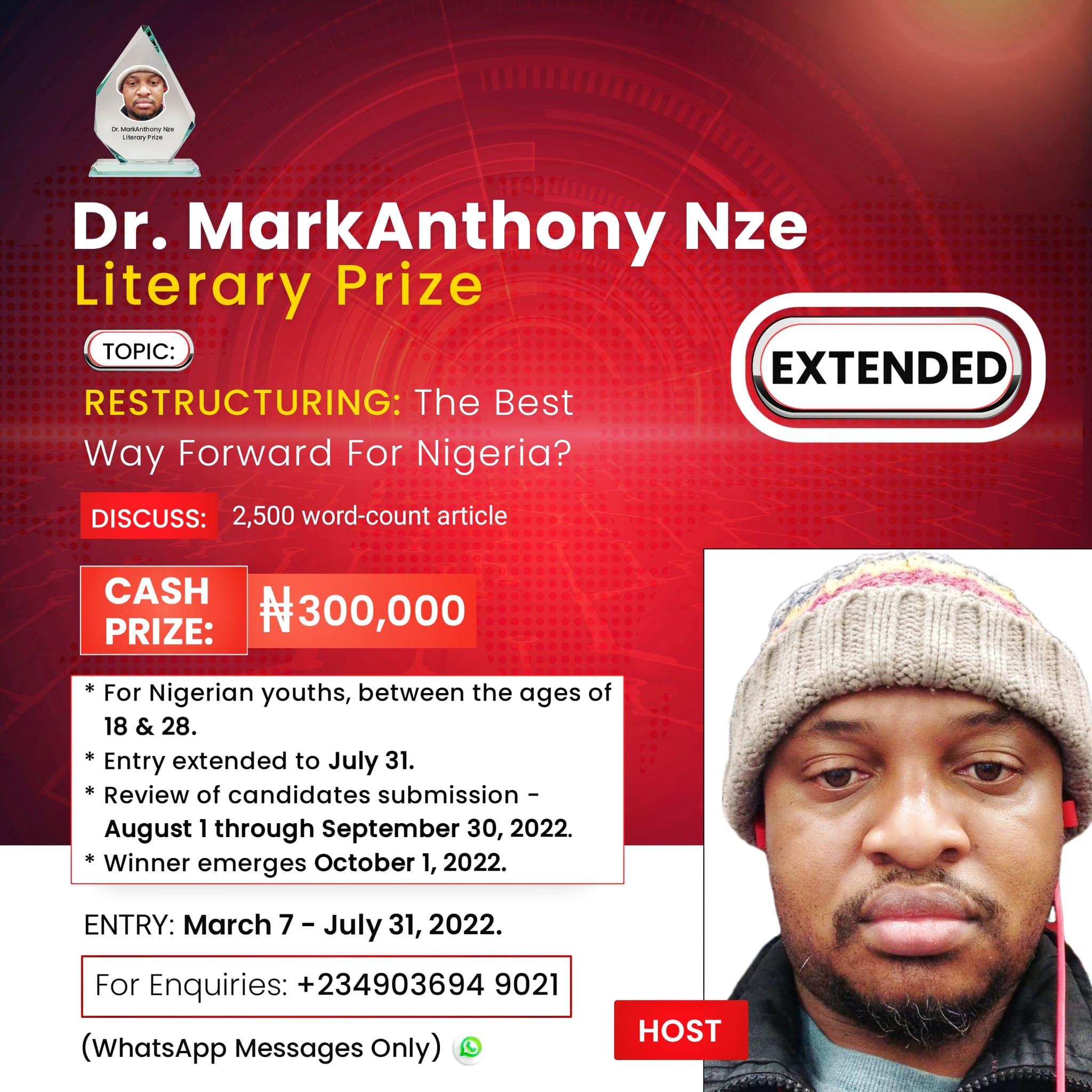 Prof. MarkAnthony Nze Literary Prize A Shot at Your Dreams